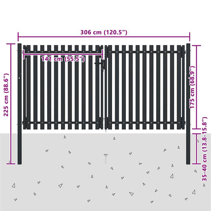 Double Door Fence Gate Steel Anthracite 300 x 175 cm