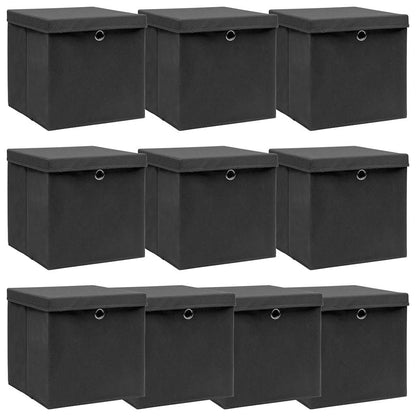vidaXL Storage Box |  Set of 10 | Black | Non-woven fabric (100% polyester) 1