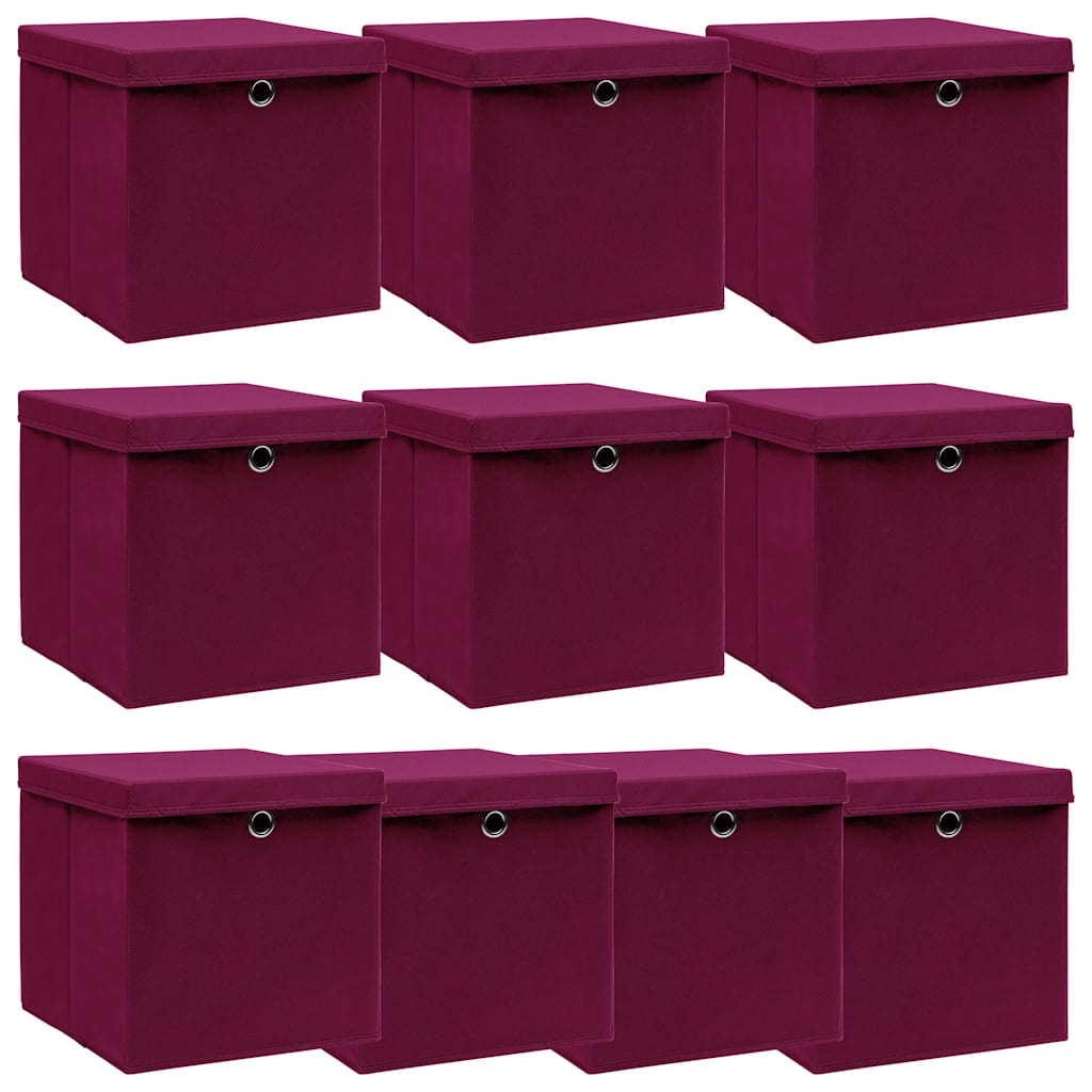 vidaXL Storage Box | Set of 10 | Dark Red | Non-woven fabric (100% polyester) 1