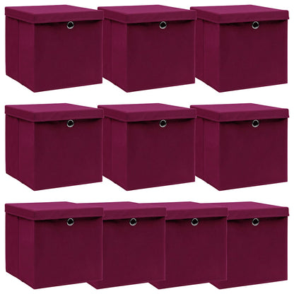 vidaXL Storage Box | Set of 10 | Dark Red | Non-woven fabric (100% polyester) 1