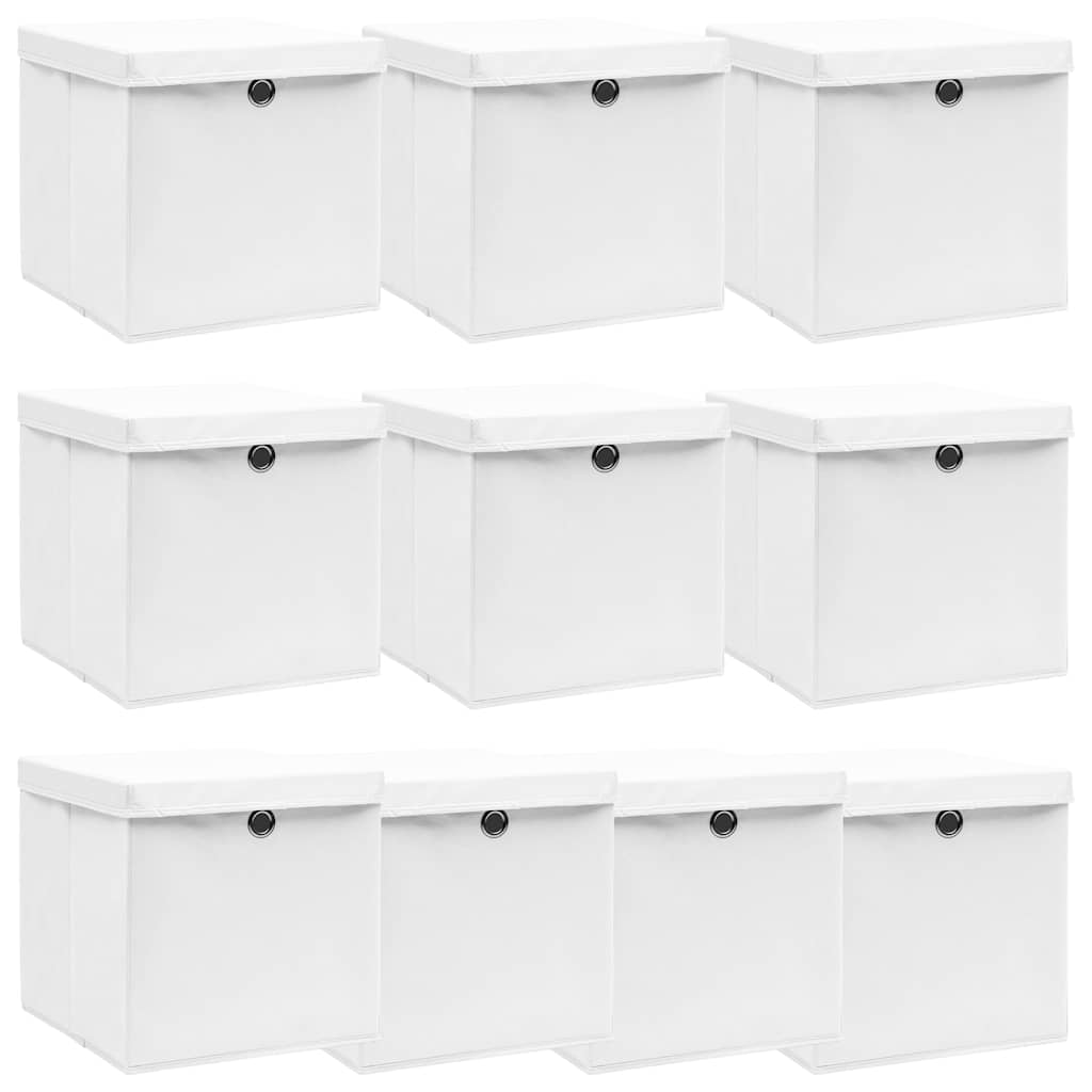 vidaXL Storage Box | Set of 10 | White | Non-woven fabric (100% polyester) 1
