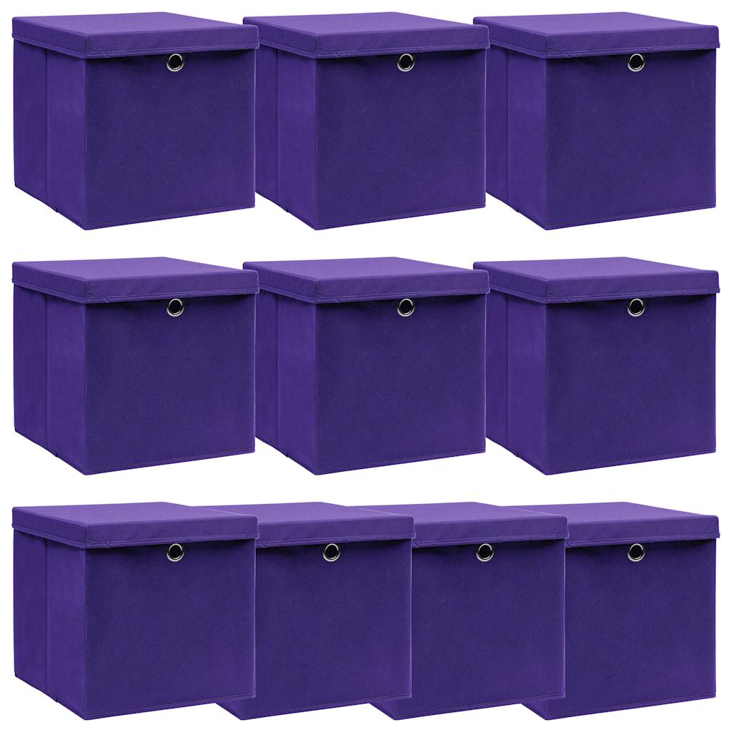 vidaXL Storage Box |  Set of 10 | Purple | Non-woven fabric (100% polyester) 1
