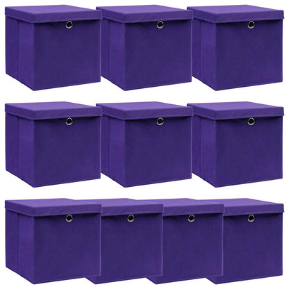 vidaXL Storage Box |  Set of 10 | Purple | Non-woven fabric (100% polyester) 1