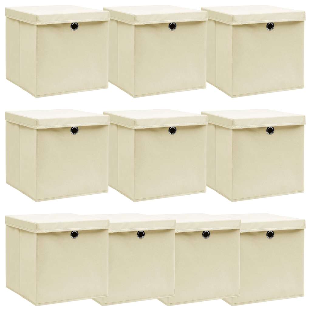 vidaXL Storage Boxes with Lid 10 pcs Cream 32x32x32 cm Fabric 1