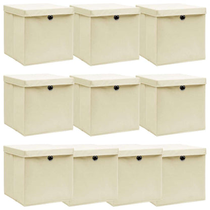 vidaXL Storage Boxes with Lid 10 pcs Cream 32x32x32 cm Fabric 1