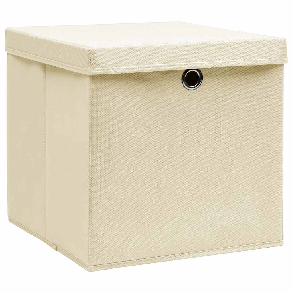 vidaXL Storage Boxes with Lid 10 pcs Cream 32x32x32 cm Fabric 2