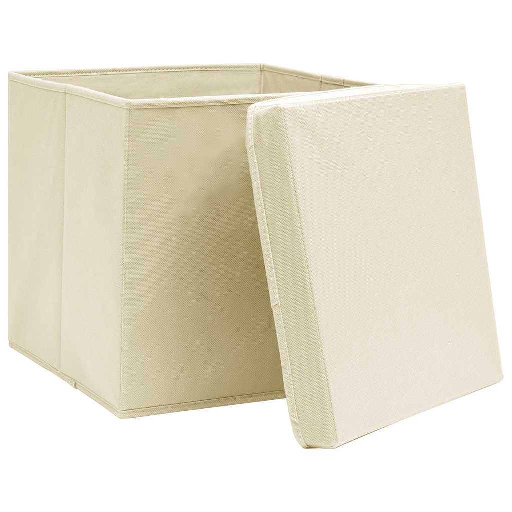 vidaXL Storage Boxes with Lid 10 pcs Cream 32x32x32 cm Fabric 4