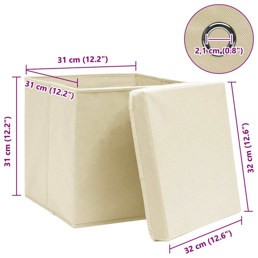 vidaXL Storage Boxes with Lid 10 pcs Cream 32x32x32 cm Fabric 6