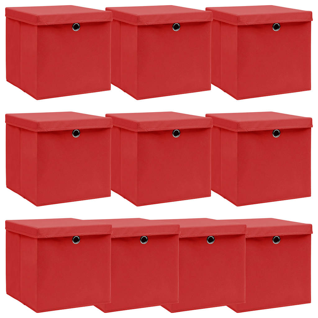 vidaXL Storage Box |  Set of 10 | Red | Non-woven fabric (100% polyester) 1