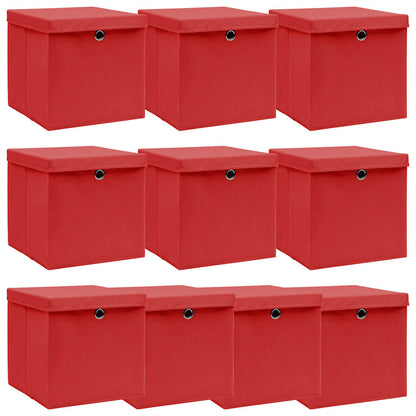 vidaXL Storage Box |  Set of 10 | Red | Non-woven fabric (100% polyester) 1
