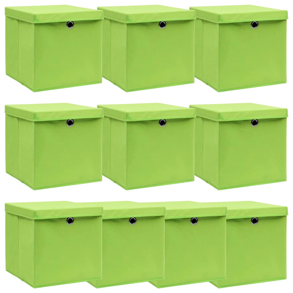 vidaXL Storage Box | Set of 10 | Green | Non-woven fabric (100% polyester) 1