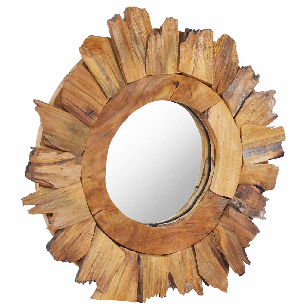 288803 vidaXL Wall Mirror 40 cm Teak Round 2