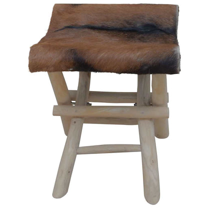 288815 vidaXL Folding Stool Goatskin Leather and Solid Teak Wood 3