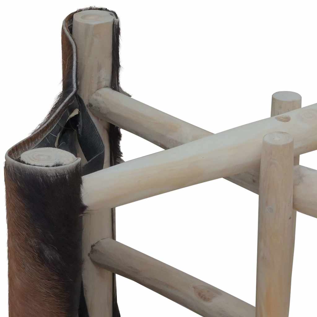 288815 vidaXL Folding Stool Goatskin Leather and Solid Teak Wood 5
