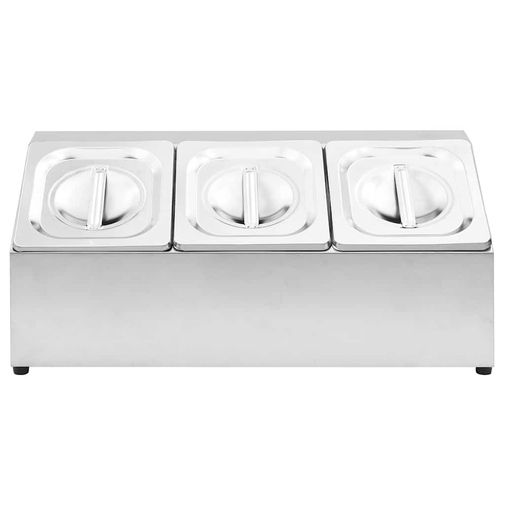 vidaXL Gastronorm Container Holder with 3 GN 1/6 Pan Stainless Steel 3