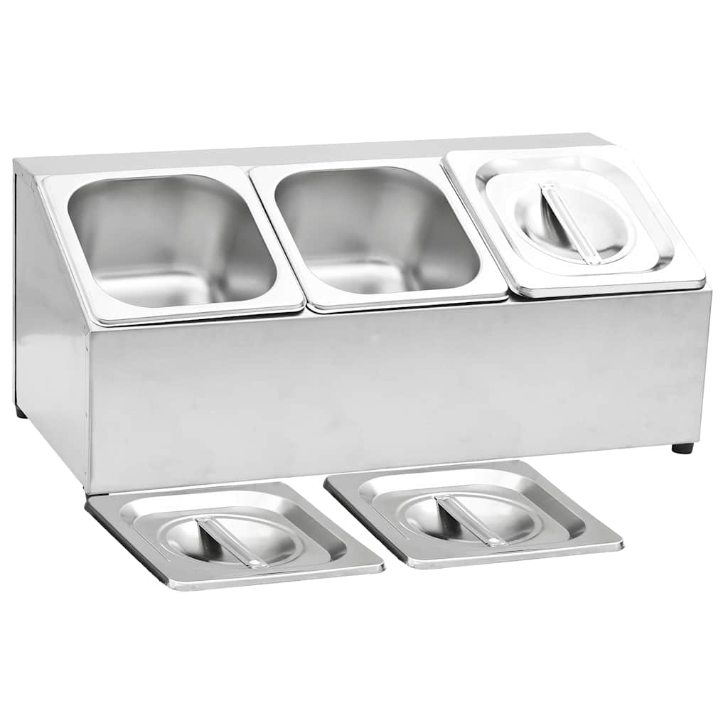vidaXL Gastronorm Container Holder with 3 GN 1/6 Pan Stainless Steel 6