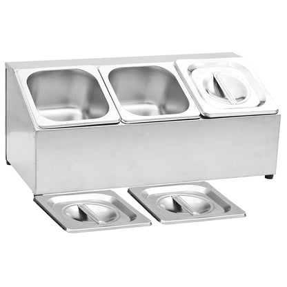 vidaXL Gastronorm Container Holder with 3 GN 1/6 Pan Stainless Steel 6