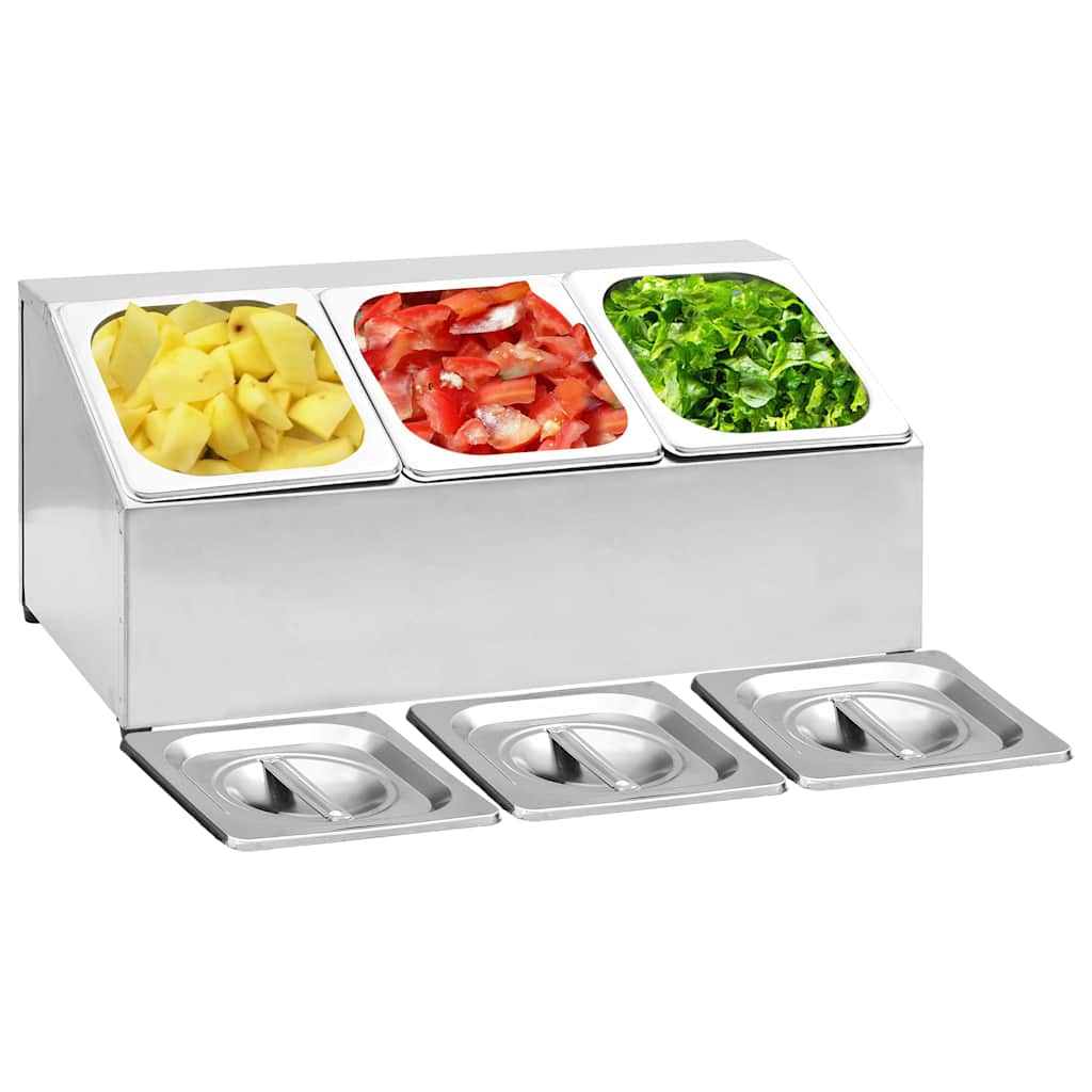 vidaXL Gastronorm Container Holder with 3 GN 1/6 Pan Stainless Steel 1