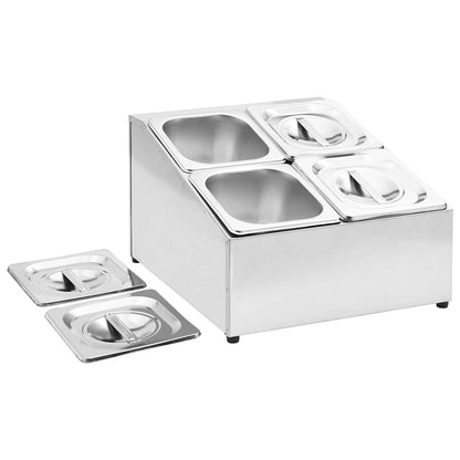 vidaXL Gastronorm Container Holder with 4 GN 1/6 Pan Stainless Steel 6