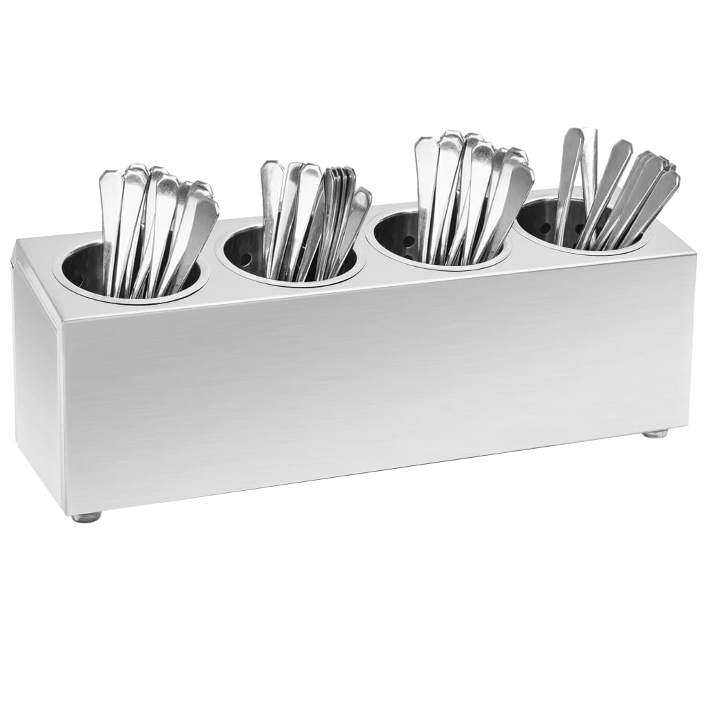 vidaXL Cutlery Holder 4 Grids Rectangular Stainless Steel 1