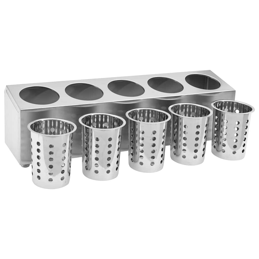 vidaXL Cutlery Holder 5 Grids Rectangular Stainless Steel 6