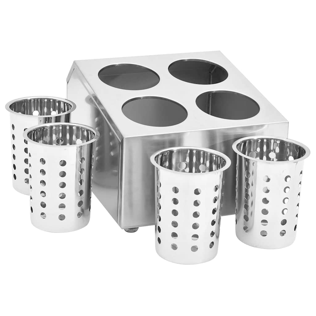 vidaXL Cutlery Holder 4 Grids Square Stainless Steel 6