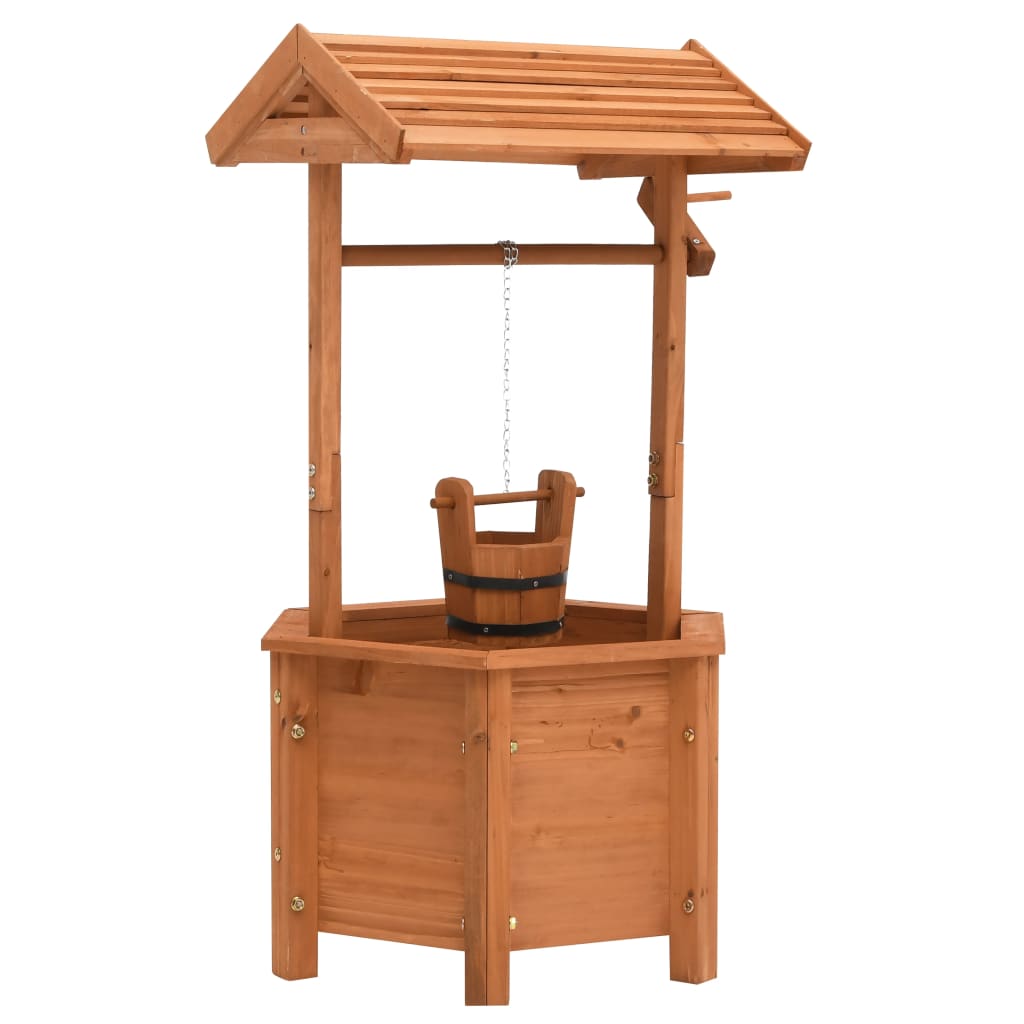 vidaXL Wishing Well Planter | Brown | Firwood with water based paint | Medium 1