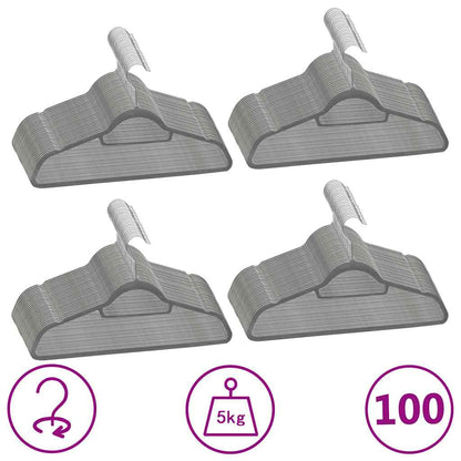 vidaXL Hanger | Set of 100 | Grey | ABC plastic, zinc alloy, velvet | Standard 1