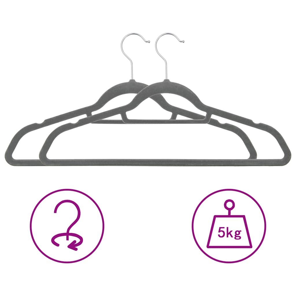 vidaXL Hanger | Set of 100 | Grey | ABC plastic, zinc alloy, velvet | Standard 3