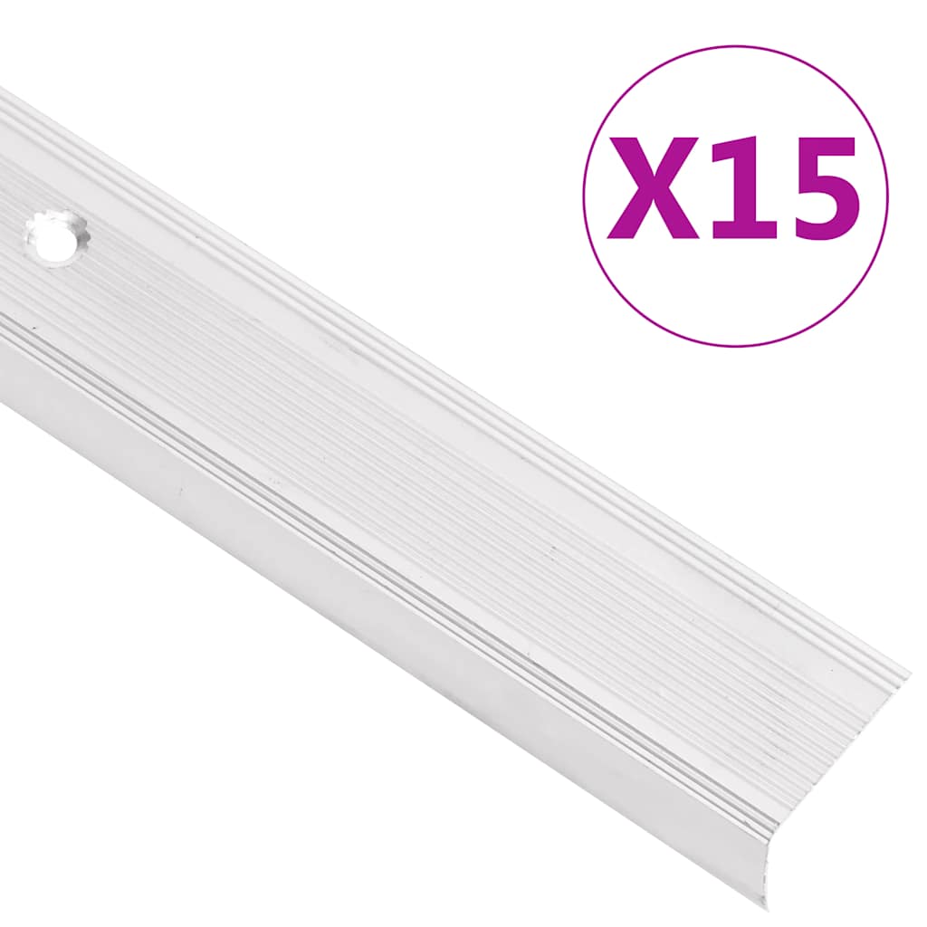 vidaXL Stair Nosings in L-shape 15 pcs Aluminium 100 cm Silver 1