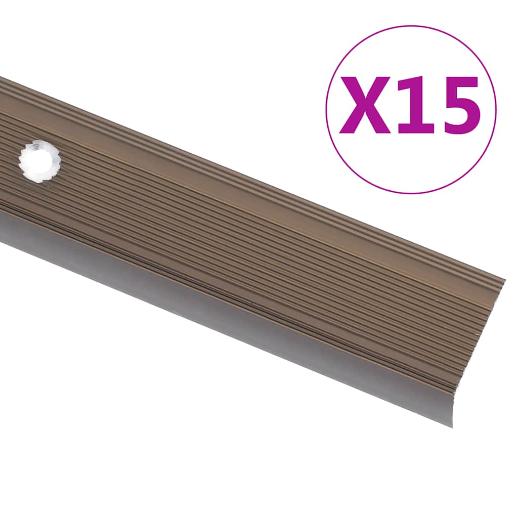 vidaXL Stair Nosings in L-shape 15 pcs Aluminium 100 cm Brown 1