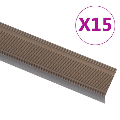 vidaXL Stair Nosings in L-shape 15 pcs Aluminium 100 cm Brown 1