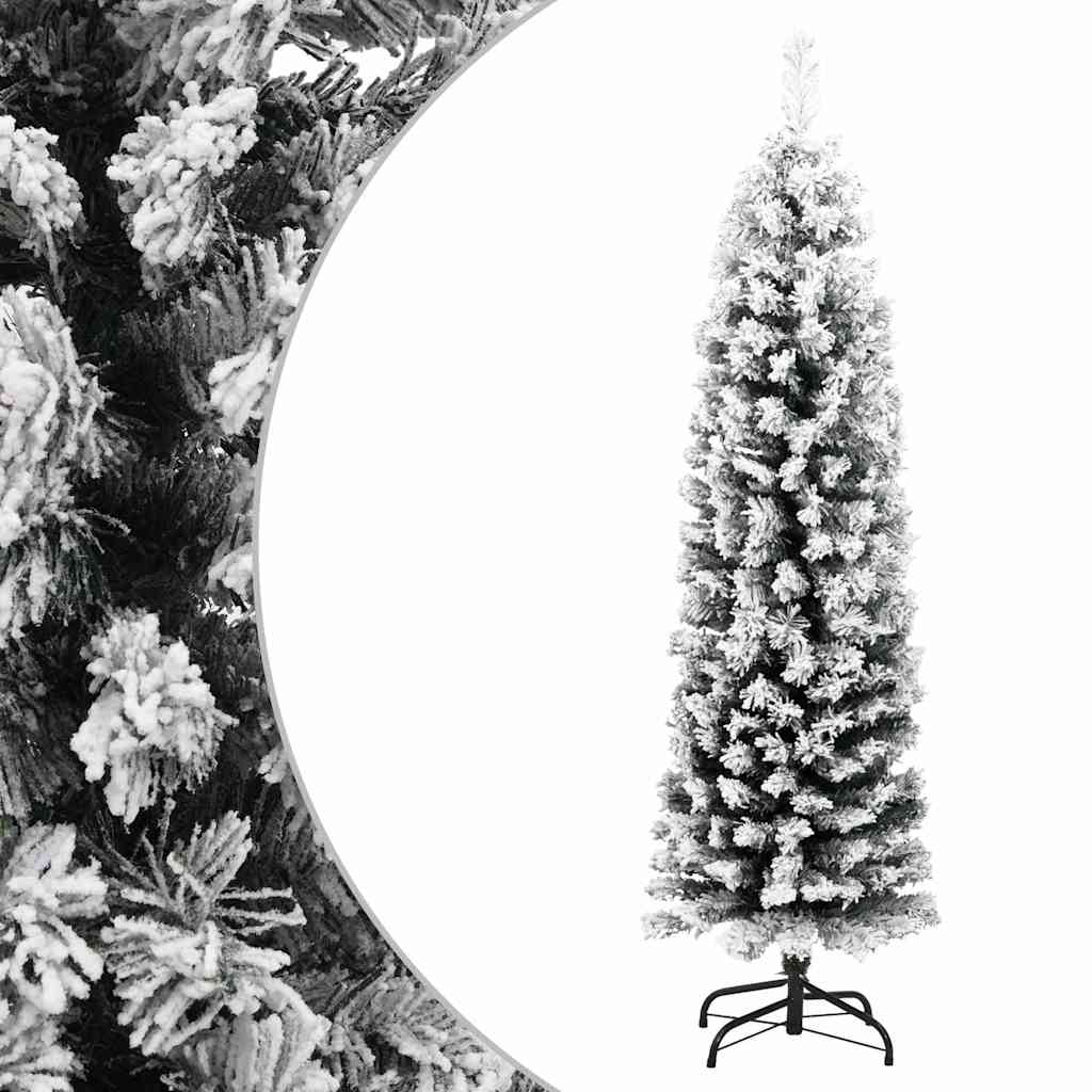 vidaXL Slim Artificial Christmas Tree with Flocked Snow Green 150 cm PVC 1
