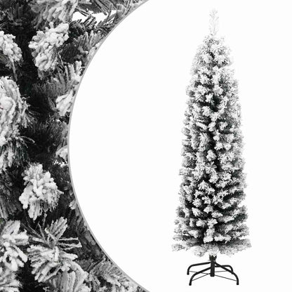 vidaXL Slim Artificial Christmas Tree with Flocked Snow Green 150 cm PVC 1