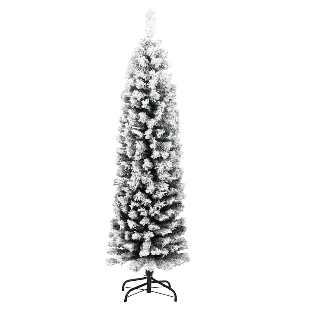 vidaXL Slim Artificial Christmas Tree with Flocked Snow Green 150 cm PVC 3