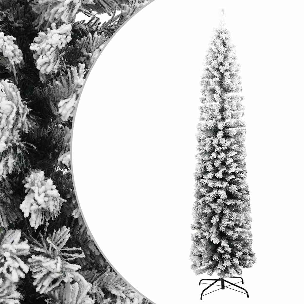 vidaXL Slim Artificial Christmas Tree with Flocked Snow Green 210 cm PVC 1
