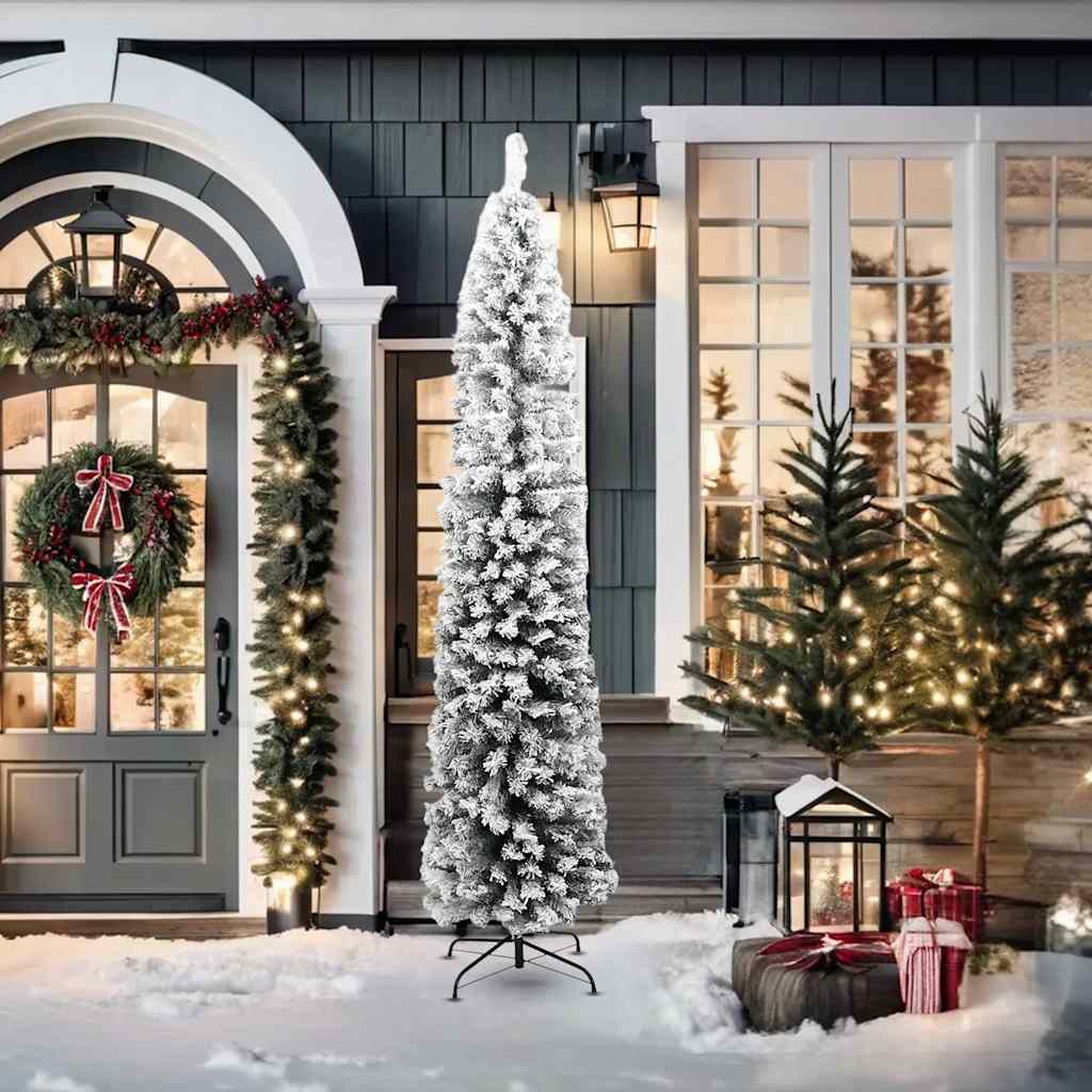 vidaXL Slim Artificial Christmas Tree with Flocked Snow Green 210 cm PVC 2