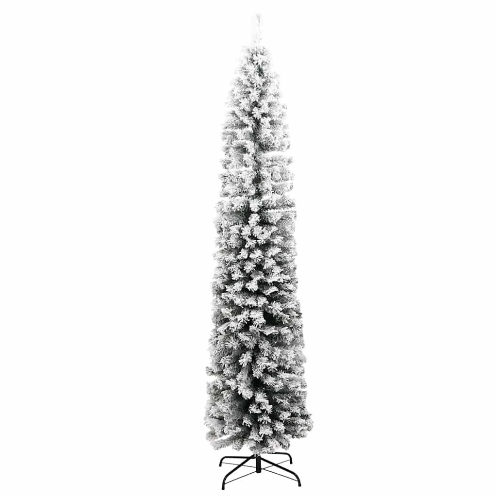 vidaXL Slim Artificial Christmas Tree with Flocked Snow Green 210 cm PVC 3