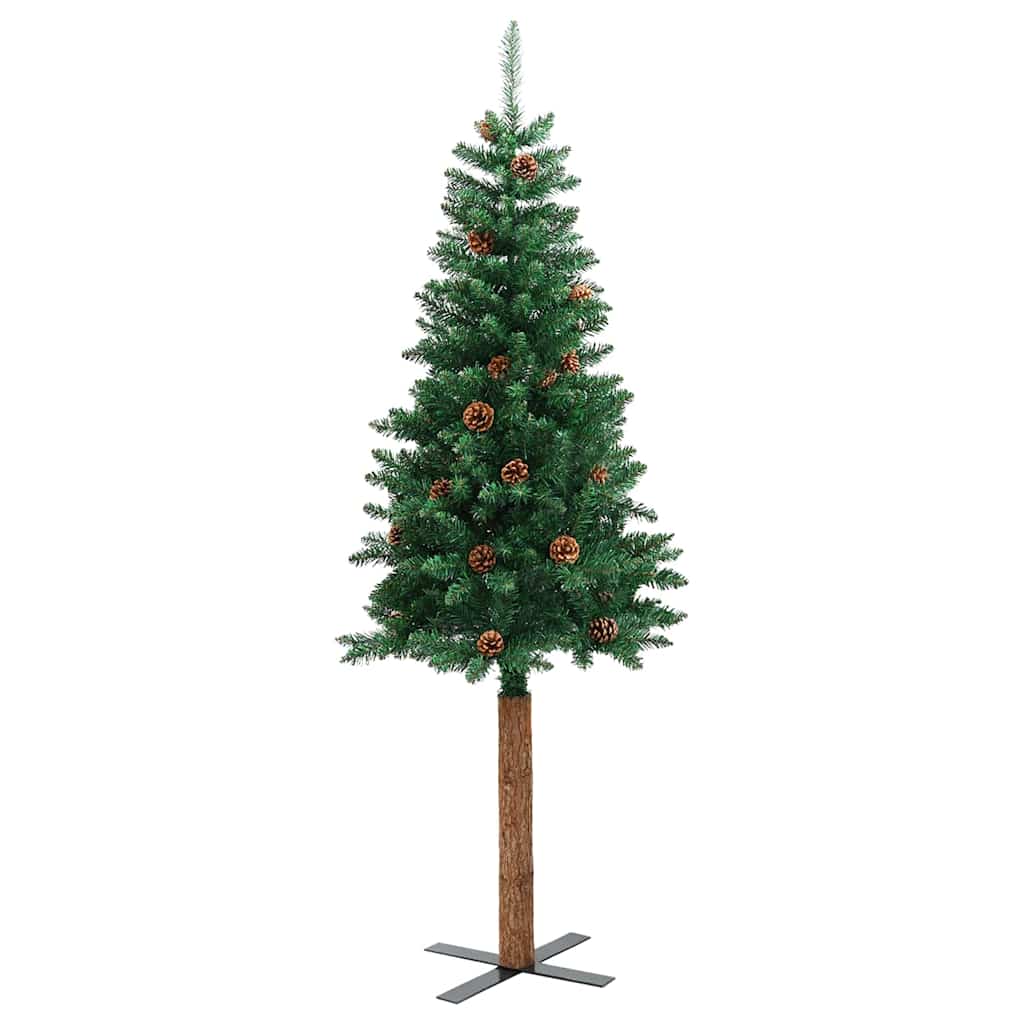 vidaXL Slim Christmas Tree with Real Wood and Cones Green 210 cm PVC 3
