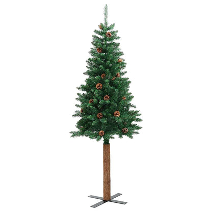 vidaXL Slim Christmas Tree with Real Wood and Cones Green 210 cm PVC 3