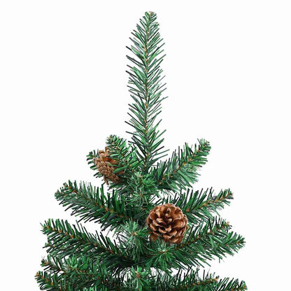 vidaXL Slim Christmas Tree with Real Wood and Cones Green 210 cm PVC 4