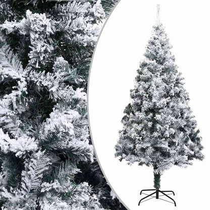 vidaXL Artificial Christmas Tree with Flocked Snow Green 180 cm PVC 1