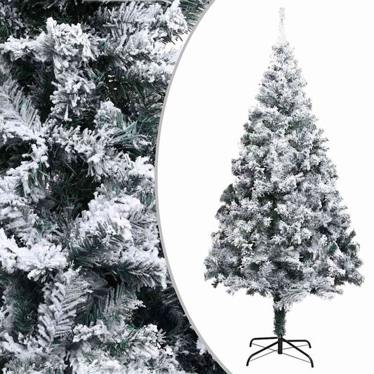 vidaXL Artificial Christmas Tree with Flocked Snow Green 180 cm PVC 1