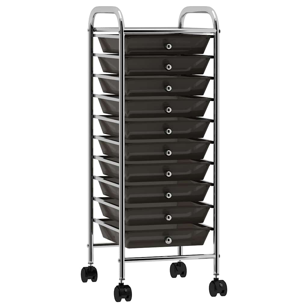 vidaXL 10-Drawer Mobile Storage Trolley Black Plastic 1