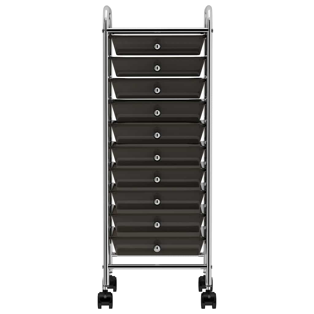 vidaXL 10-Drawer Mobile Storage Trolley Black Plastic 2