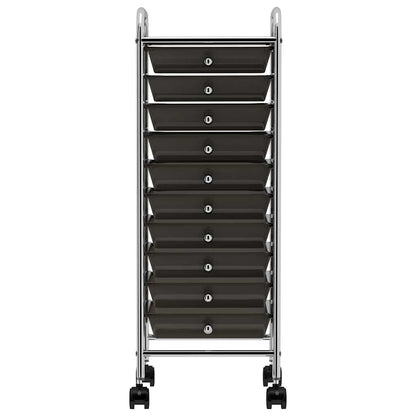 vidaXL 10-Drawer Mobile Storage Trolley Black Plastic 2