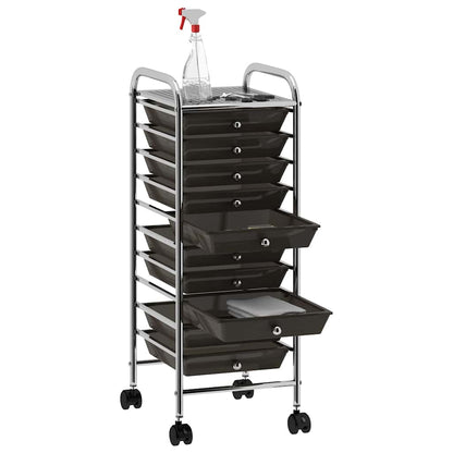 vidaXL 10-Drawer Mobile Storage Trolley Black Plastic 6