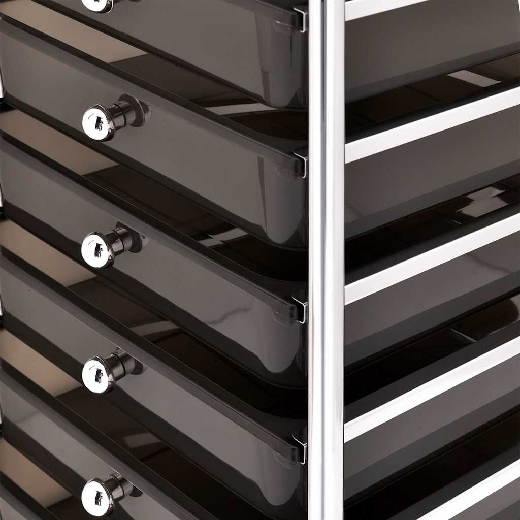 vidaXL 10-Drawer Mobile Storage Trolley Black Plastic 4