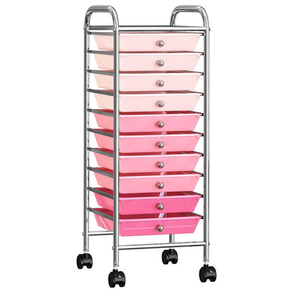 vidaXL 10-Drawer Mobile Storage Trolley Ombre Pink Plastic 1