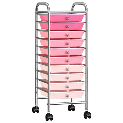 vidaXL 10-Drawer Mobile Storage Trolley Ombre Pink Plastic 2